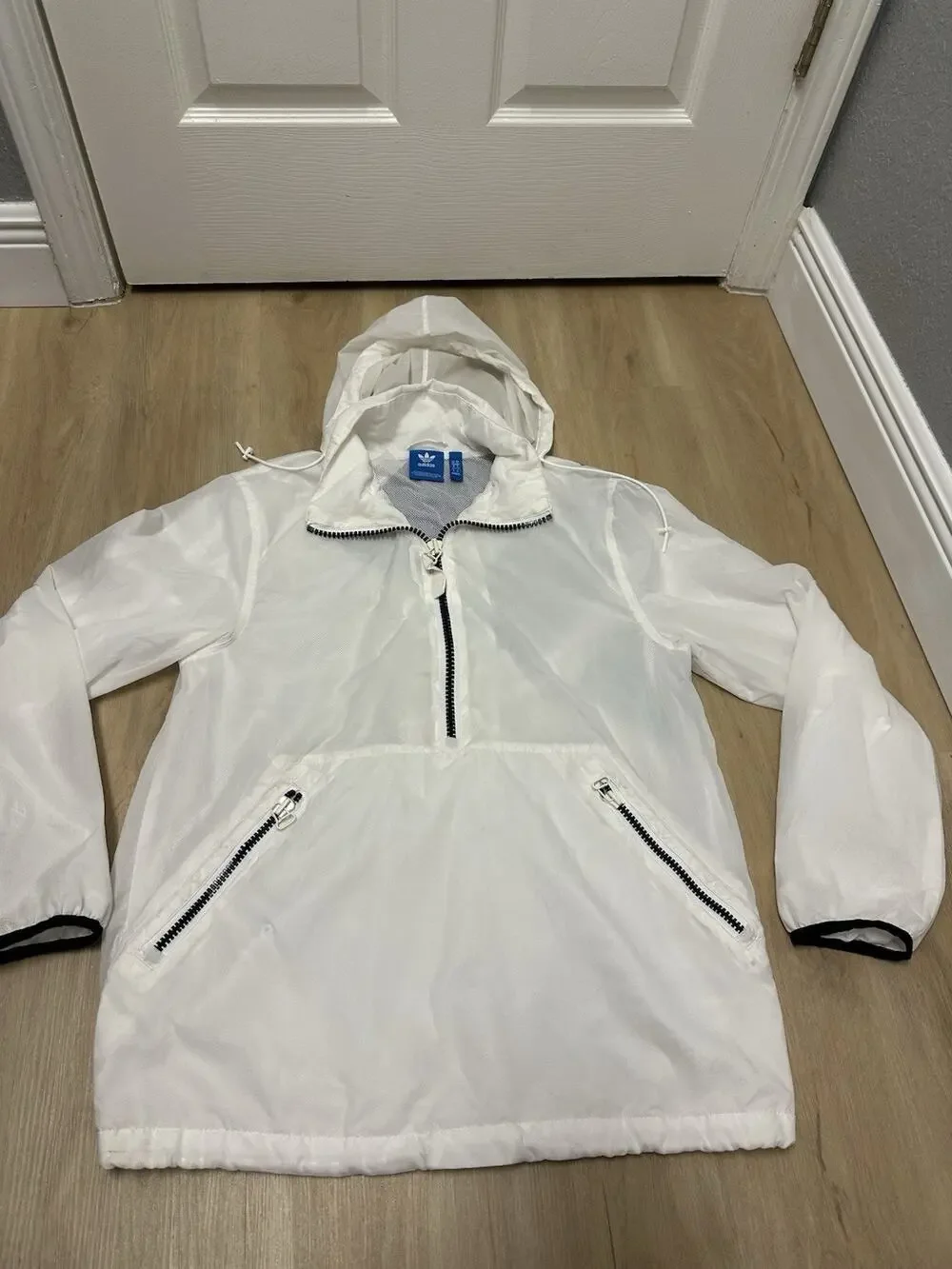 Adidas Windbreaker Jacket Men’s Size M Half Zip Pullover White Adidas Equipment